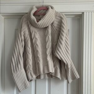 moon & madison Beige Cable Knit Turtleneck Sweater